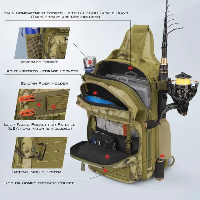 Alt view image 5 of 7 - BlowBak Tactical Sling Tackle Bag-Lightweight Fishing Backpack Storge Fishing Gear and Equipment,Gift for Men