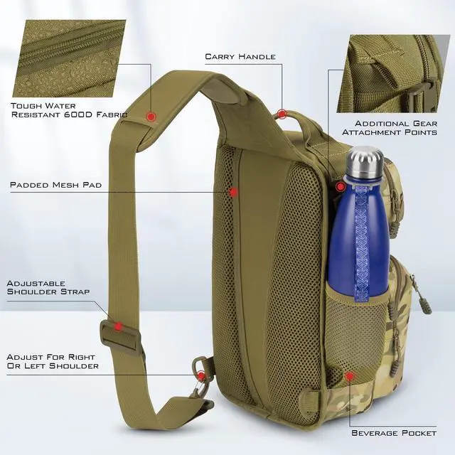 Alt view image 7 of 7 - BlowBak Tactical Sling Tackle Bag-Lightweight Fishing Backpack Storge Fishing Gear and Equipment,Gift for Men