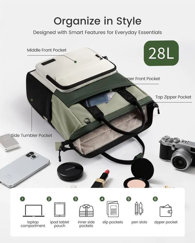 Alt view image 3 of 7 - Laptop Backpack for Women, 15.6 Inch Travel Backpack for Work College Business, Water Resistant Teacher Nurse Bag with Large Capacity, School Bookbag Bags Cute Daypack for Woman Girls