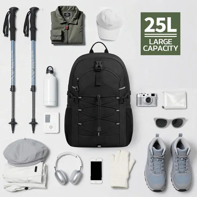 Alt view image 6 of 6 - Hiking Travel Backpack for Men Women 25L - Small Lightweight Waterproof Outdoor Camping Backpack/Day Pack, Hiking Daypack with Hydration System for Hiking, Travel, Sports, Running, Biking