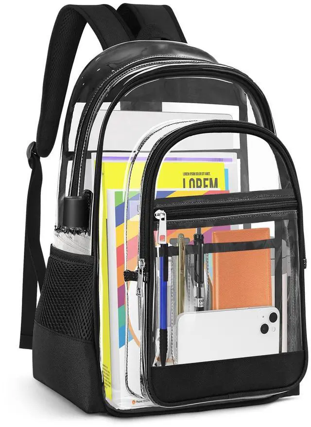 Main image of Clear Backpack, Heavy Duty PVC Transparent Backpack with Reinforced Straps, See Through Multiple Pockets Large Capacity Bookbag for Concert Work Security Travel Festival (Black)