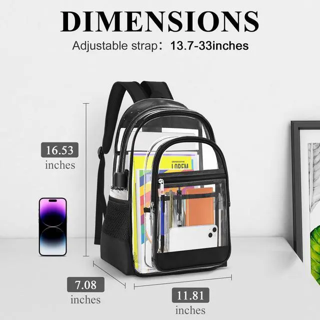 Alt view image 2 of 7 - Clear Backpack, Heavy Duty PVC Transparent Backpack with Reinforced Straps, See Through Multiple Pockets Large Capacity Bookbag for Concert Work Security Travel Festival (Black)