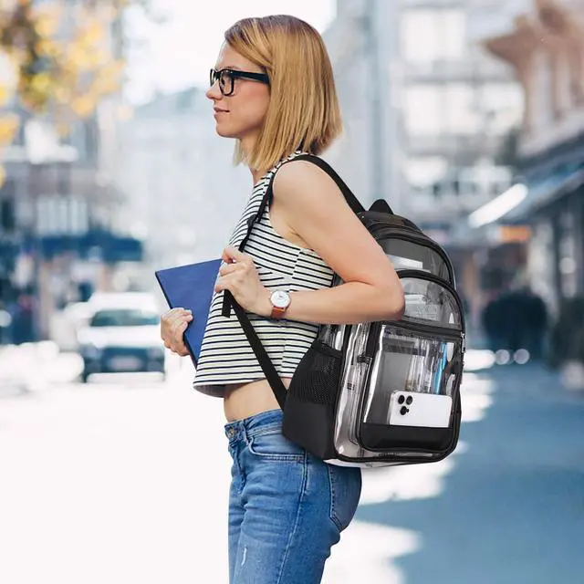 Alt view image 6 of 7 - Clear Backpack, Heavy Duty PVC Transparent Backpack with Reinforced Straps, See Through Multiple Pockets Large Capacity Bookbag for Concert Work Security Travel Festival (Black)