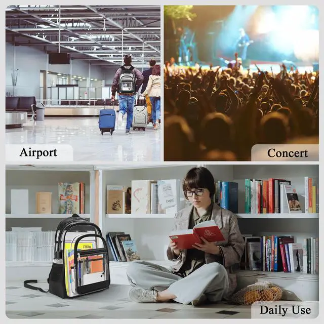 Alt view image 5 of 7 - Clear Backpack, Heavy Duty PVC Transparent Backpack with Reinforced Straps, See Through Multiple Pockets Large Capacity Bookbag for Concert Work Security Travel Festival (Black)