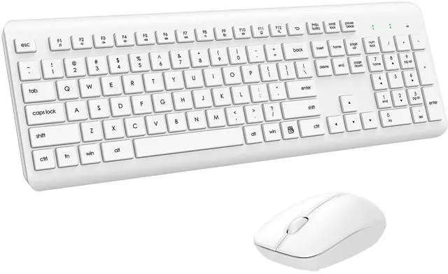 Main image of Wireless Keyboard and Mouse Combo, Full Size Silent Ergonomic Keyboard and Mouse, Long Battery Life, Optical Mouse, 2.4G Lag-Free Cordless Mice Keyboard for Computer, Mac, Laptop, PC, Windows(White)