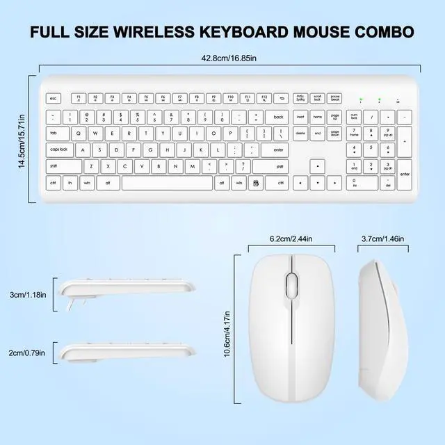 Alt view image 7 of 7 - Wireless Keyboard and Mouse Combo, Full Size Silent Ergonomic Keyboard and Mouse, Long Battery Life, Optical Mouse, 2.4G Lag-Free Cordless Mice Keyboard for Computer, Mac, Laptop, PC, Windows(White)