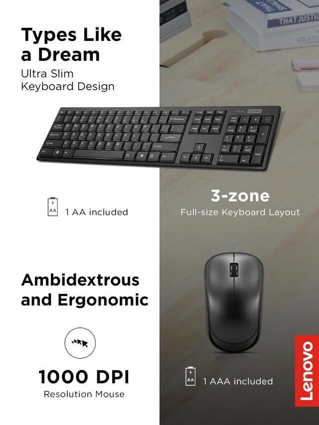 Alt view image 3 of 6 - 100 Wireless Keyboard and Mouse Combo Cordless Set with Spill Resistant Quiet Keys 3-Zone Keyboard - Ambidextrous Mouse Compact Design Wireless USB -Black