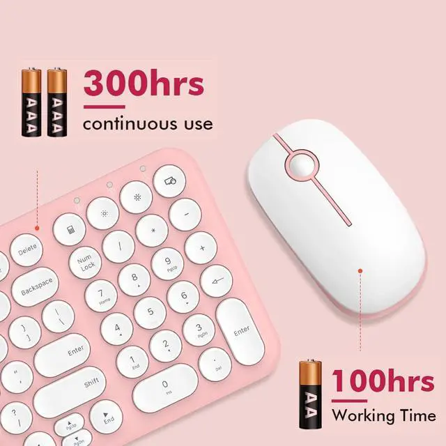 Alt view image 7 of 7 - Wireless Keyboard and Mouse Combo, Cute Compact -Size Pink Retro Round Keycap, Ultra Thin Quiet 2.4GHz Retro Kawaii Keyboard for Mac/PC/Laptop (Sakura Pink)