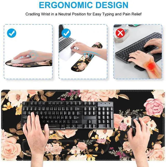 Alt view image 3 of 7 - Desk Mat, Gaming Mouse Pad Wrist Support Set,4in1 XXL Large Mousepad + Keyboard Wrist Rest+Mouse Wrist Rest+Coaster Set with Ergonomic Design for Home Office Table Computer-Penoy