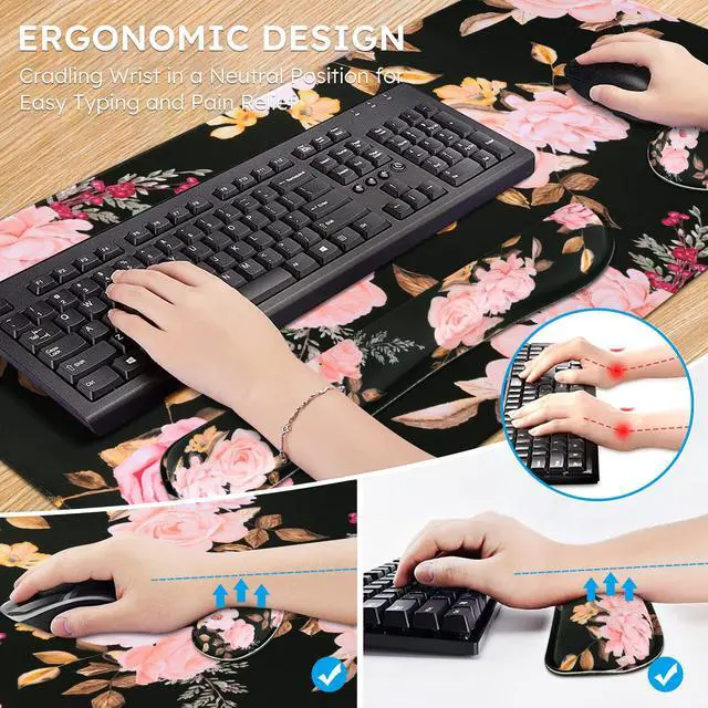 Alt view image 2 of 6 - Keyboard Mouse Pad Set,Extended Gaming Mouse Pad + Keyboard Wrist Rest Support, Memory Foam, Easy Typing Pain Relief, 3Pcs (35.4×15.7 in) Large Ergonomic XXL Thick Mousepad Desk Mat