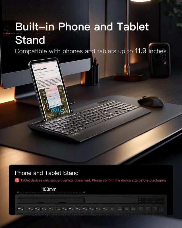 Alt view image 3 of 7 - Wireless Keyboard Mouse Set, QWERTZ Wireless Keyboard in Full Size, 3 Bluetooth, with Wrist Rest, AI Function, Silent Keyboard for Mac, Windows, Laptop, PC, Smart TV, KB06006