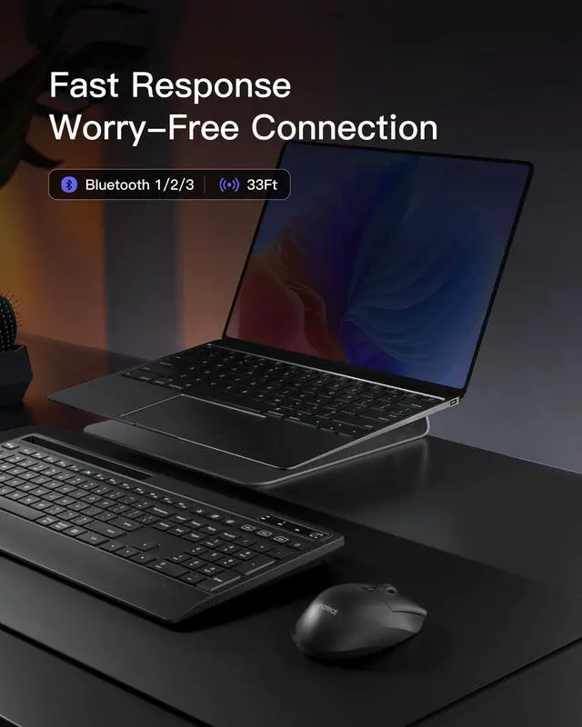 Alt view image 5 of 7 - Wireless Keyboard Mouse Set, QWERTZ Wireless Keyboard in Full Size, 3 Bluetooth, with Wrist Rest, AI Function, Silent Keyboard for Mac, Windows, Laptop, PC, Smart TV, KB06006