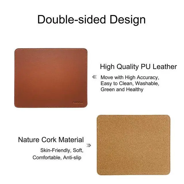 Alt view image 2 of 7 - Leather Mouse Pad - Wood Mouse Pad, Double Side Mouse Pad with Stitched Edge, Waterproof Ultra Thin Mouse Pad for Computers, Laptop, Office & Home, 10.2 x 8.3 Inch, 1 Pack (Brown)