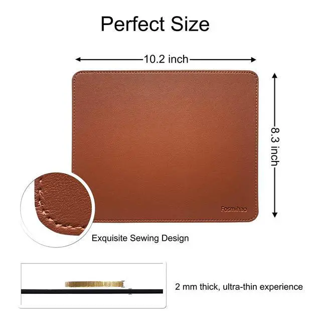 Alt view image 3 of 7 - Leather Mouse Pad - Wood Mouse Pad, Double Side Mouse Pad with Stitched Edge, Waterproof Ultra Thin Mouse Pad for Computers, Laptop, Office & Home, 10.2 x 8.3 Inch, 1 Pack (Brown)