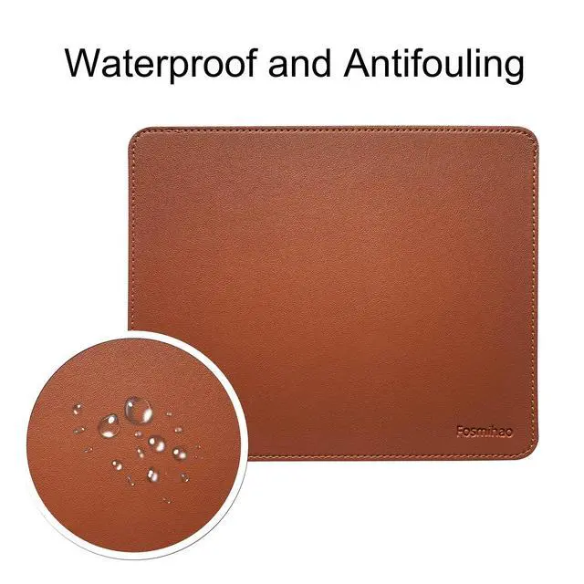 Alt view image 4 of 7 - Leather Mouse Pad - Wood Mouse Pad, Double Side Mouse Pad with Stitched Edge, Waterproof Ultra Thin Mouse Pad for Computers, Laptop, Office & Home, 10.2 x 8.3 Inch, 1 Pack (Brown)