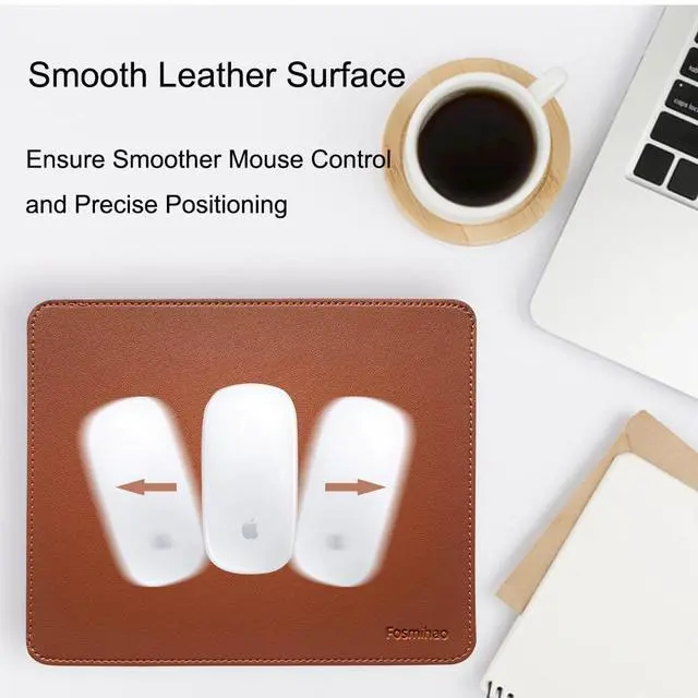 Alt view image 5 of 7 - Leather Mouse Pad - Wood Mouse Pad, Double Side Mouse Pad with Stitched Edge, Waterproof Ultra Thin Mouse Pad for Computers, Laptop, Office & Home, 10.2 x 8.3 Inch, 1 Pack (Brown)
