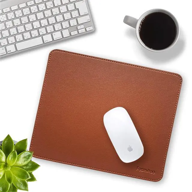 Alt view image 6 of 7 - Leather Mouse Pad - Wood Mouse Pad, Double Side Mouse Pad with Stitched Edge, Waterproof Ultra Thin Mouse Pad for Computers, Laptop, Office & Home, 10.2 x 8.3 Inch, 1 Pack (Brown)