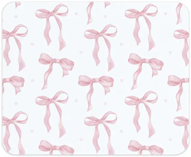 Main image of Coquette Pink Bow Mouse Pad, Preppy Girly Blue Mousepad for Work Office, Trendy Decor for Desk, 9.5x8 Inch