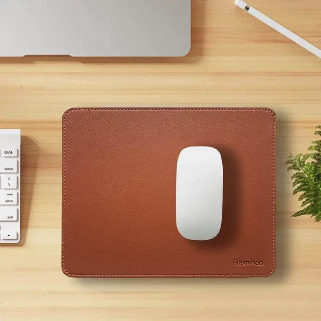 Alt view image 7 of 7 - Leather Mouse Pad - Wood Mouse Pad, Double Side Mouse Pad with Stitched Edge, Waterproof Ultra Thin Mouse Pad for Computers, Laptop, Office & Home, 10.2 x 8.3 Inch, 1 Pack (Brown)
