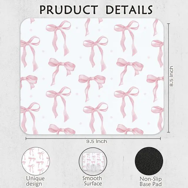 Alt view image 6 of 6 - Coquette Pink Bow Mouse Pad, Preppy Girly Blue Mousepad for Work Office, Trendy Decor for Desk, 9.5x8 Inch