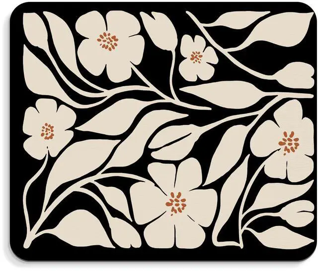 Main image of Floral Black Mouse Pad - Vintage Boho Flower Office Desk Mousepad, Black Boho Floral Decor Gifts, Office Gifts for Coworkers, Coworker Gift for Women, 9.5x8 Inches