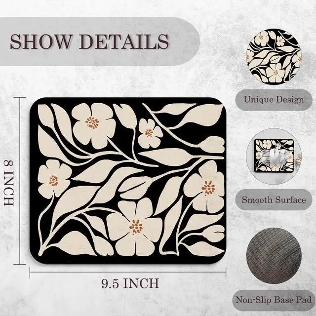 Alt view image 7 of 7 - Floral Black Mouse Pad - Vintage Boho Flower Office Desk Mousepad, Black Boho Floral Decor Gifts, Office Gifts for Coworkers, Coworker Gift for Women, 9.5x8 Inches