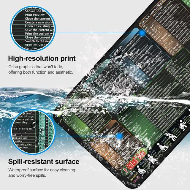 Alt view image 3 of 7 - Mouse Pad with Excel Cheat Sheet Desk Pad, Large Waterproof Non-Slip Desk Mat with Printed Keyboard Shortcuts for Work, Study, Computer, or Gaming(27.6x11.8 in)