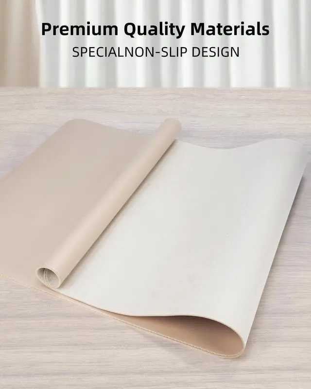 Alt view image 2 of 6 - Desk Pad Protector 23.6" x 13.7" - Non-Slip Waterproof PU Leather Desk Mat for Mouse, Keyboard, Laptop, Office and Home Workspace (Beige)