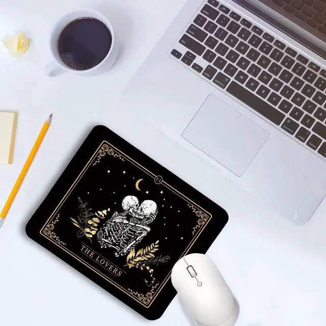 Alt view image 4 of 6 - Gothic Tarot Card The Lovers Skull Mouse Pad, Gifts for Anniversary Couples Mouse Pads for Wireless Mouse Computers Laptop Desk Accessories, Gothic Office Supplies, 9.5x7.9 Inch