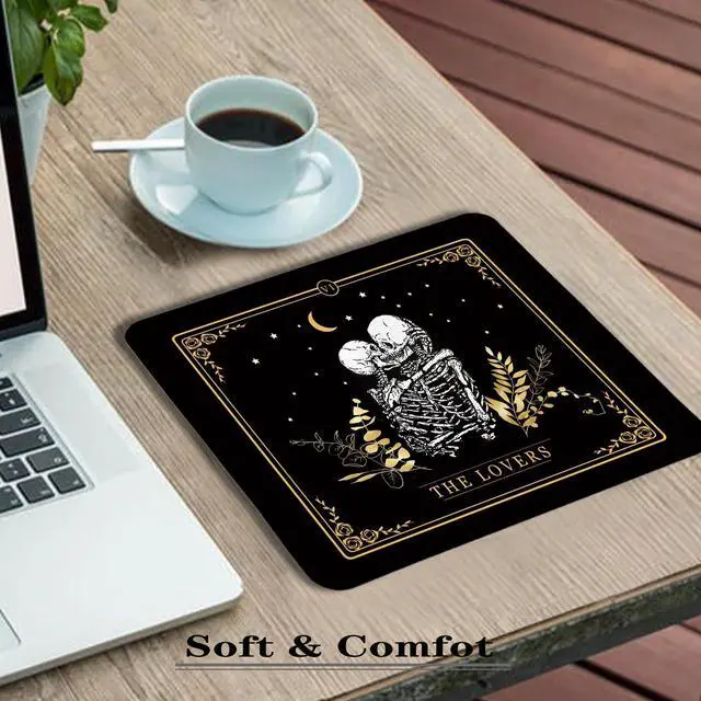 Alt view image 5 of 6 - Gothic Tarot Card The Lovers Skull Mouse Pad, Gifts for Anniversary Couples Mouse Pads for Wireless Mouse Computers Laptop Desk Accessories, Gothic Office Supplies, 9.5x7.9 Inch
