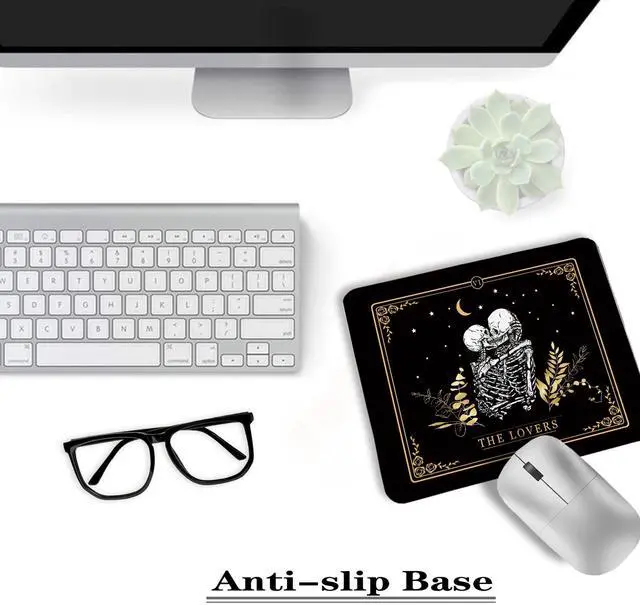 Alt view image 6 of 6 - Gothic Tarot Card The Lovers Skull Mouse Pad, Gifts for Anniversary Couples Mouse Pads for Wireless Mouse Computers Laptop Desk Accessories, Gothic Office Supplies, 9.5x7.9 Inch