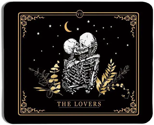 Main image of Gothic Tarot Card The Lovers Skull Mouse Pad, Gifts for Anniversary Couples Mouse Pads for Wireless Mouse Computers Laptop Desk Accessories, Gothic Office Supplies, 9.5x7.9 Inch