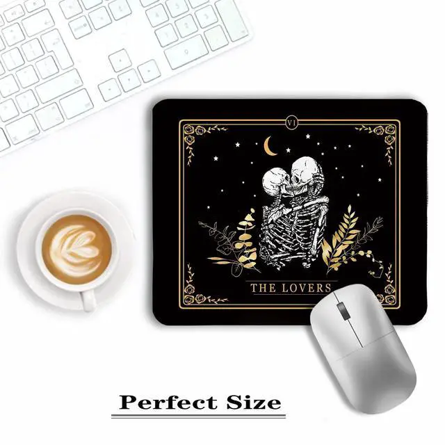 Alt view image 3 of 6 - Gothic Tarot Card The Lovers Skull Mouse Pad, Gifts for Anniversary Couples Mouse Pads for Wireless Mouse Computers Laptop Desk Accessories, Gothic Office Supplies, 9.5x7.9 Inch