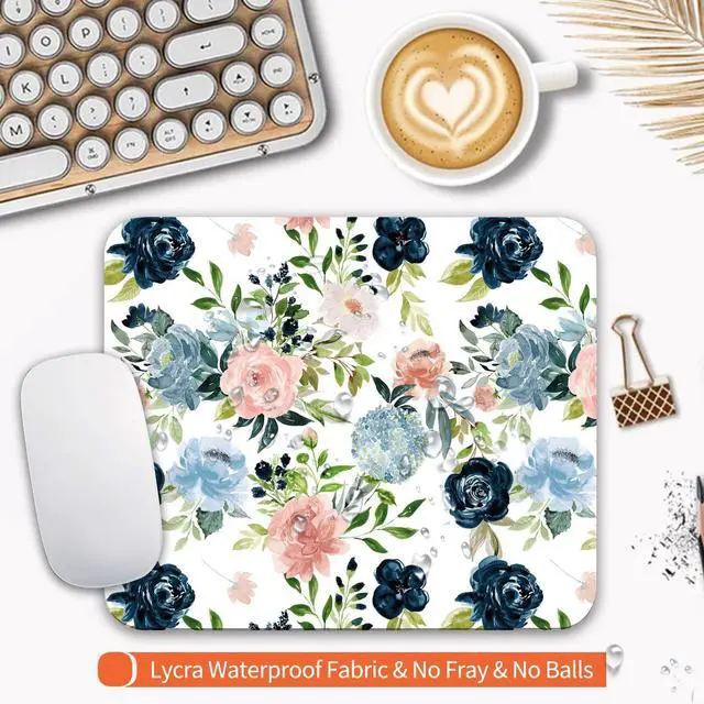 Alt view image 3 of 6 - Square Mouse Pad Pretty Flowers, Personalized Premium-Textured Custom Mouse Mat Design, Washable Mousepad Cloth, Non-Slip Rubber Base Computer Mouse Pads for Wireless Mouse