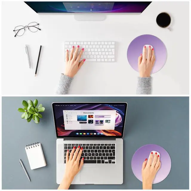 Alt view image 2 of 7 - Mouse Pad Non-Slip Rubber Base Smooth Surface Stitched Edges Waterproof Durable Compatible with All Mice for Office & Gaming, Desk Accessory, Diameter 8.7 inch, Lavender Gradient