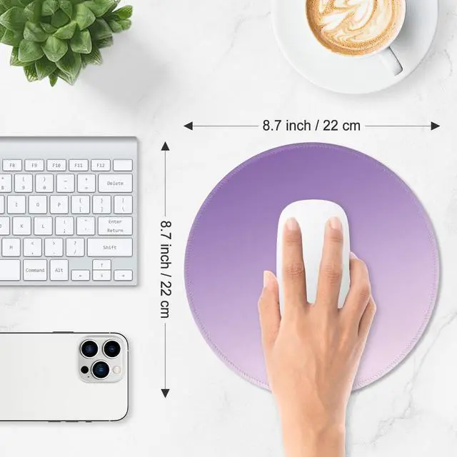 Alt view image 3 of 7 - Mouse Pad Non-Slip Rubber Base Smooth Surface Stitched Edges Waterproof Durable Compatible with All Mice for Office & Gaming, Desk Accessory, Diameter 8.7 inch, Lavender Gradient
