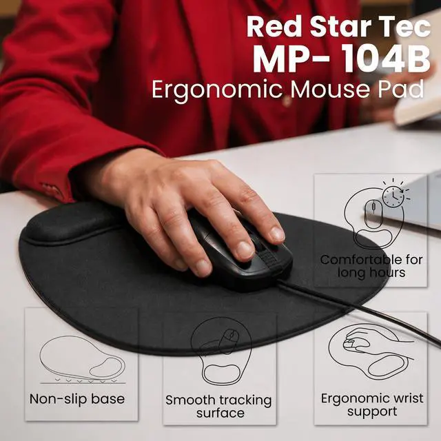 Alt view image 2 of 5 - MP-104B Ergonomic Mouse Pad with Wrist Rest, Black Desk Pad for Home Office, Laptop, and Computer Desk