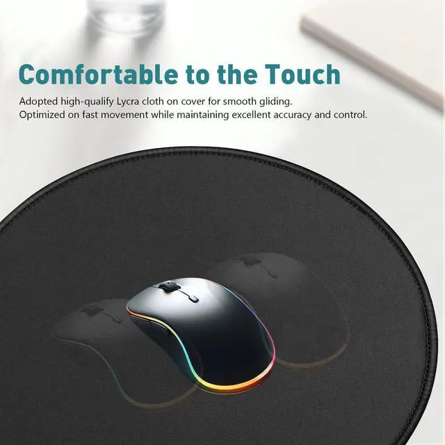 Alt view image 2 of 7 - 5-Pack Round Mouse Pads with Stitched Edge, Premium-Textured, Non-Slip, 8.7 x 8.7 x 0.12 Inch, Ideal for Office and Home Use, Black