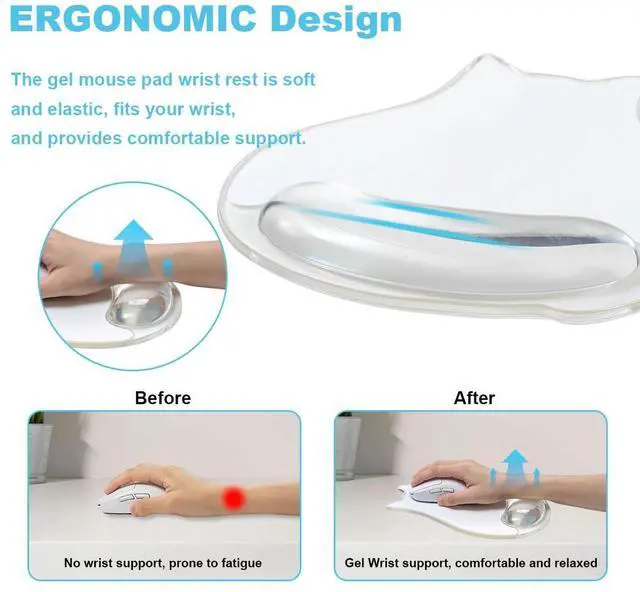 Alt view image 3 of 7 - Cute Cat Mouse Pad with Gel Wrist Support - Ergonomic Mouse Pad Office Accessories for Computer/Latop/Office/Home (White Cat)