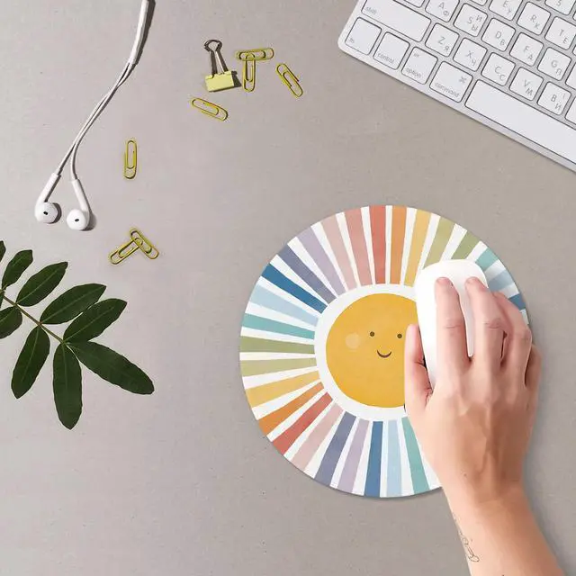 Alt view image 3 of 6 - Boho Colorful Sunshine Rainbow Mouse Pad, Cute Sunshine Mouse Pads Mousepad for Desk Home Office Dorm Computers Laptop, Boho Office Supplies Desk Accessories, 7.9x7.9 Inch