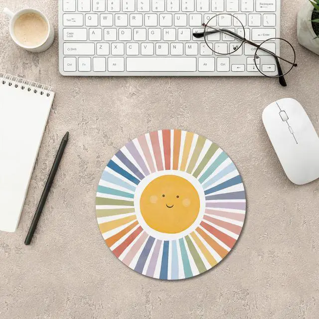 Alt view image 4 of 6 - Boho Colorful Sunshine Rainbow Mouse Pad, Cute Sunshine Mouse Pads Mousepad for Desk Home Office Dorm Computers Laptop, Boho Office Supplies Desk Accessories, 7.9x7.9 Inch