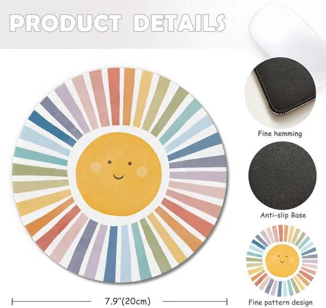 Alt view image 2 of 6 - Boho Colorful Sunshine Rainbow Mouse Pad, Cute Sunshine Mouse Pads Mousepad for Desk Home Office Dorm Computers Laptop, Boho Office Supplies Desk Accessories, 7.9x7.9 Inch