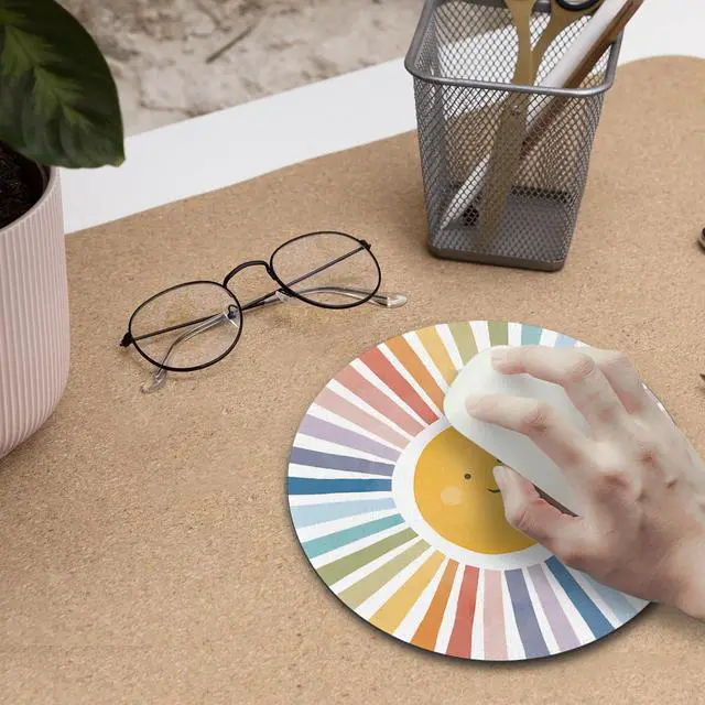Alt view image 5 of 6 - Boho Colorful Sunshine Rainbow Mouse Pad, Cute Sunshine Mouse Pads Mousepad for Desk Home Office Dorm Computers Laptop, Boho Office Supplies Desk Accessories, 7.9x7.9 Inch