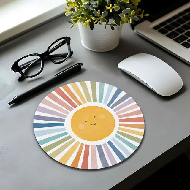 Alt view image 6 of 6 - Boho Colorful Sunshine Rainbow Mouse Pad, Cute Sunshine Mouse Pads Mousepad for Desk Home Office Dorm Computers Laptop, Boho Office Supplies Desk Accessories, 7.9x7.9 Inch