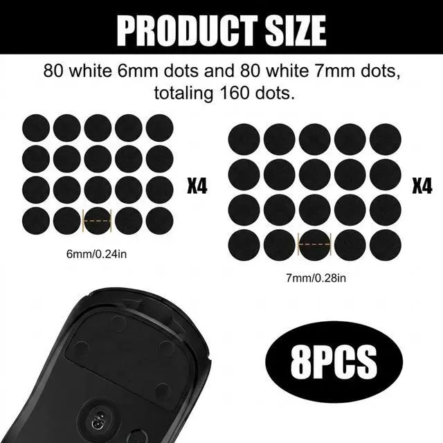 Alt view image 6 of 7 - 160 Pcs Mouse Slider Pads Replacement, PTFE Glide Dots 6mm and 7mm Universal Mouse Skates for Gaming Mouse and Office Mice, Smooth Glide Upgrade Compatible with Cloth or Hard Mousepads (Black)