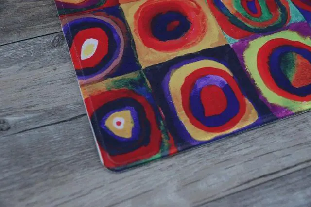 Alt view image 3 of 3 - Art Mouse Pad - Natural Rubber Mousepad with Famous Fine Art Painting of Abstract Art Squares with Concentric Circles by Wassily Kandinsky - Stitched Edges - 9.5x7.9 inches