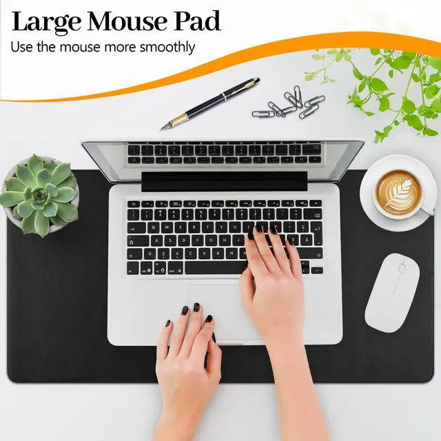 Alt view image 2 of 7 - Black Leather Desk Mat Large Mouse Pad, Waterproof Desk Pad for Keyboard and Mouse, Non-Slip Computer Desk Protector, Smooth Mouse Movement Desk Mat for Home and Office(23.6"×13.8")