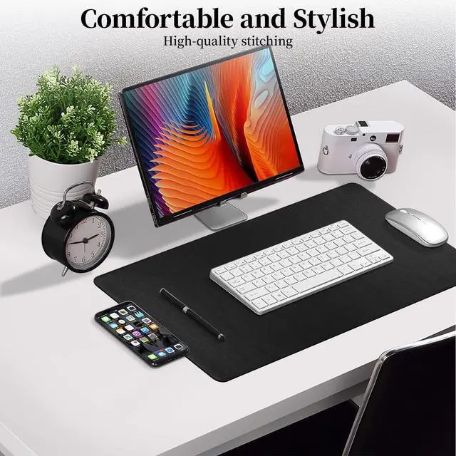 Alt view image 4 of 7 - Black Leather Desk Mat Large Mouse Pad, Waterproof Desk Pad for Keyboard and Mouse, Non-Slip Computer Desk Protector, Smooth Mouse Movement Desk Mat for Home and Office(23.6"×13.8")
