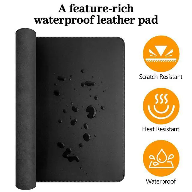 Alt view image 5 of 7 - Black Leather Desk Mat Large Mouse Pad, Waterproof Desk Pad for Keyboard and Mouse, Non-Slip Computer Desk Protector, Smooth Mouse Movement Desk Mat for Home and Office(23.6"×13.8")