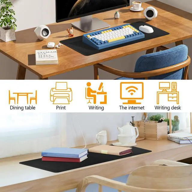 Alt view image 6 of 7 - Black Leather Desk Mat Large Mouse Pad, Waterproof Desk Pad for Keyboard and Mouse, Non-Slip Computer Desk Protector, Smooth Mouse Movement Desk Mat for Home and Office(23.6"×13.8")